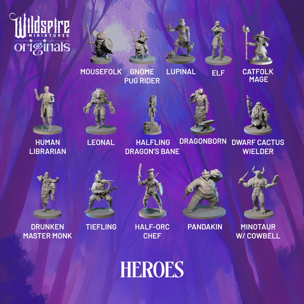 Wildspire Classic Heroes Set 1-51 Miniatures Héros DND - Figurines Peintables Pour Jeux De Rôle