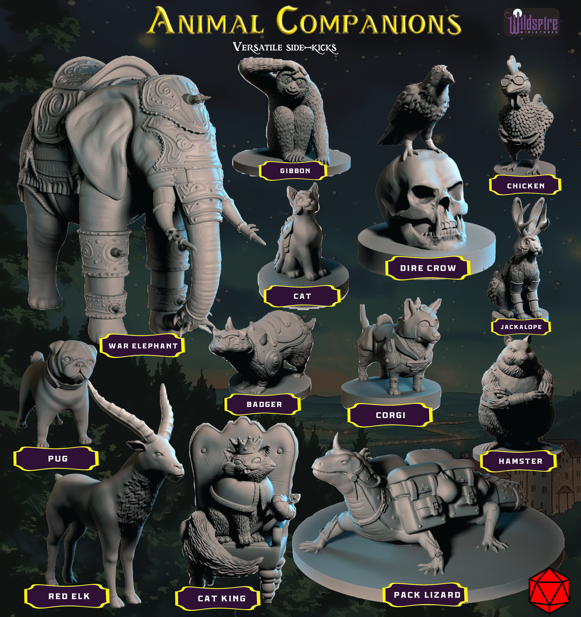 Animal Companions Set of 13 for Fantasy Tabletop Games