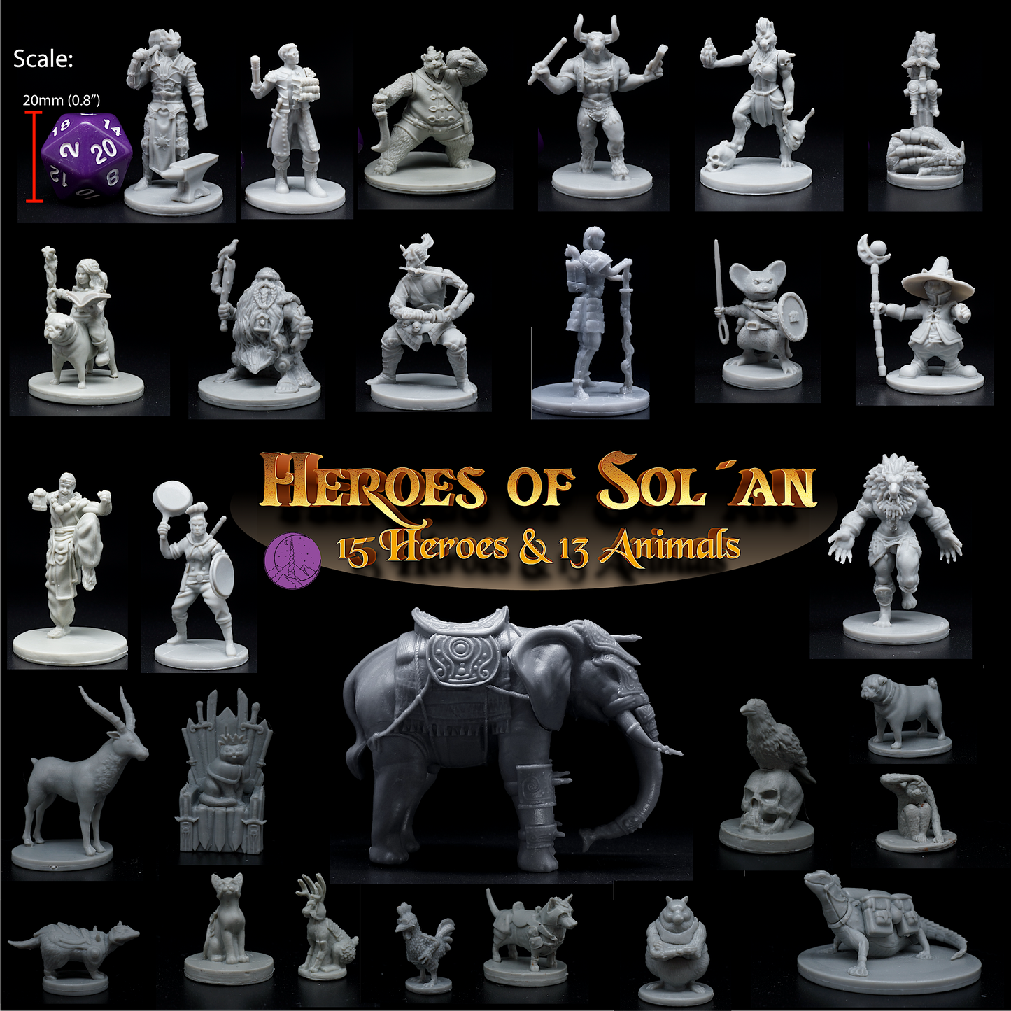 29 Heroes, Animal Companions, and Troll Miniatures Set for DND