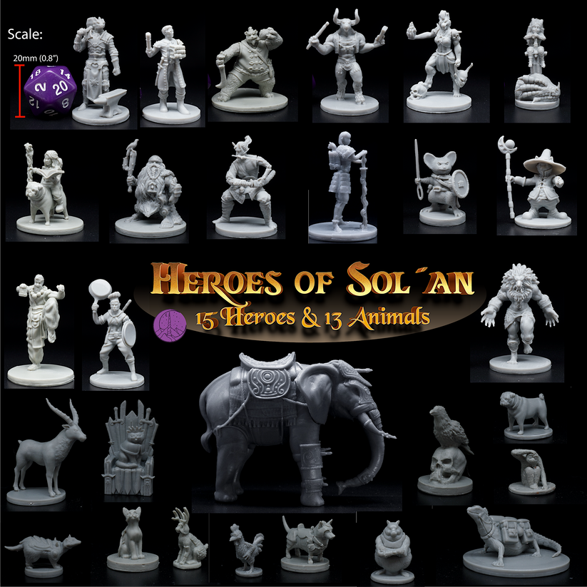 Wildspire Heroes DND Miniatures - 29 NPC Animal Companions & Troll King Figures